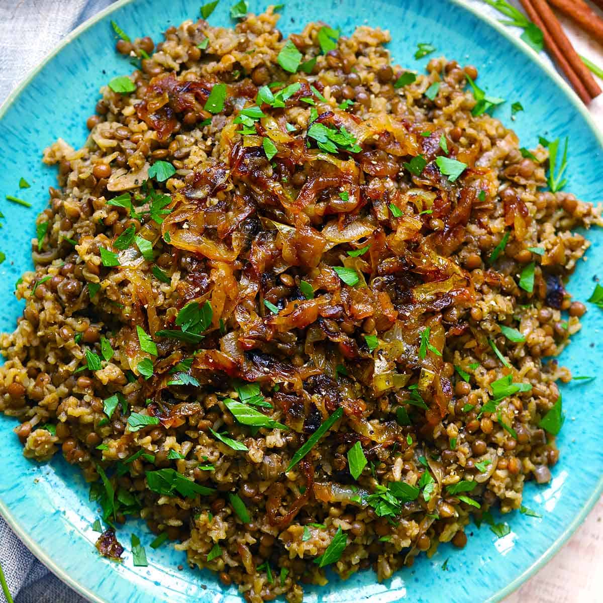 One-Pot Mujadara: Simple Middle Eastern Lentils, Rice & Magic Onions